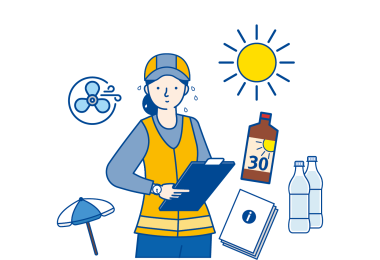 Skizze einer Frau mit Klemmbrett, die schwitzt. 